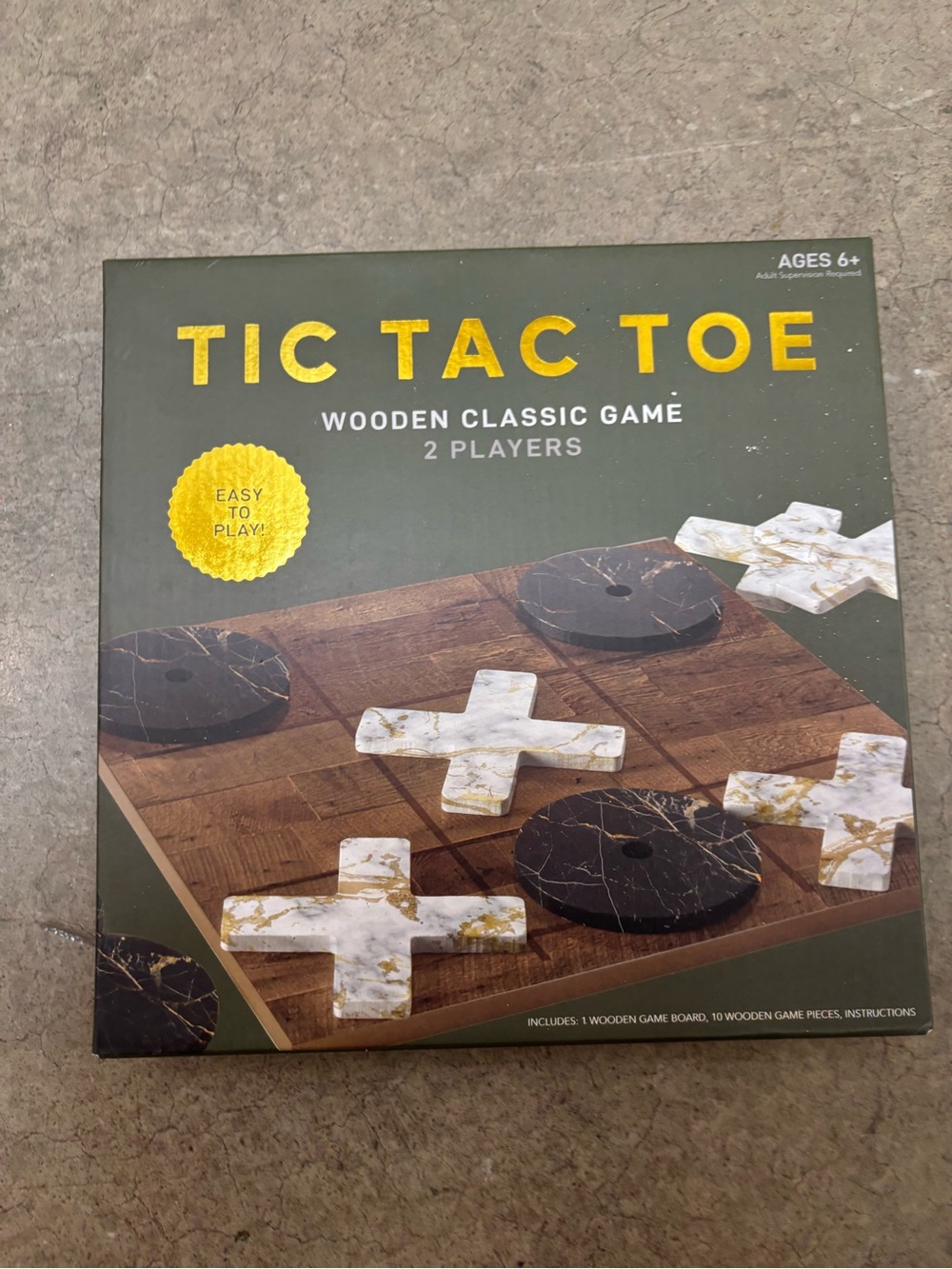 Wooden Tic Tac Toe Game Set - Black & White Marble Look